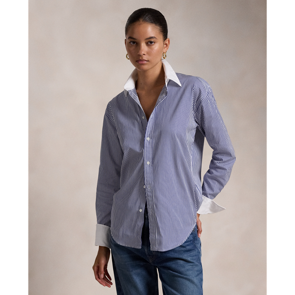 Extended-Cuff Striped Cotton Shirt