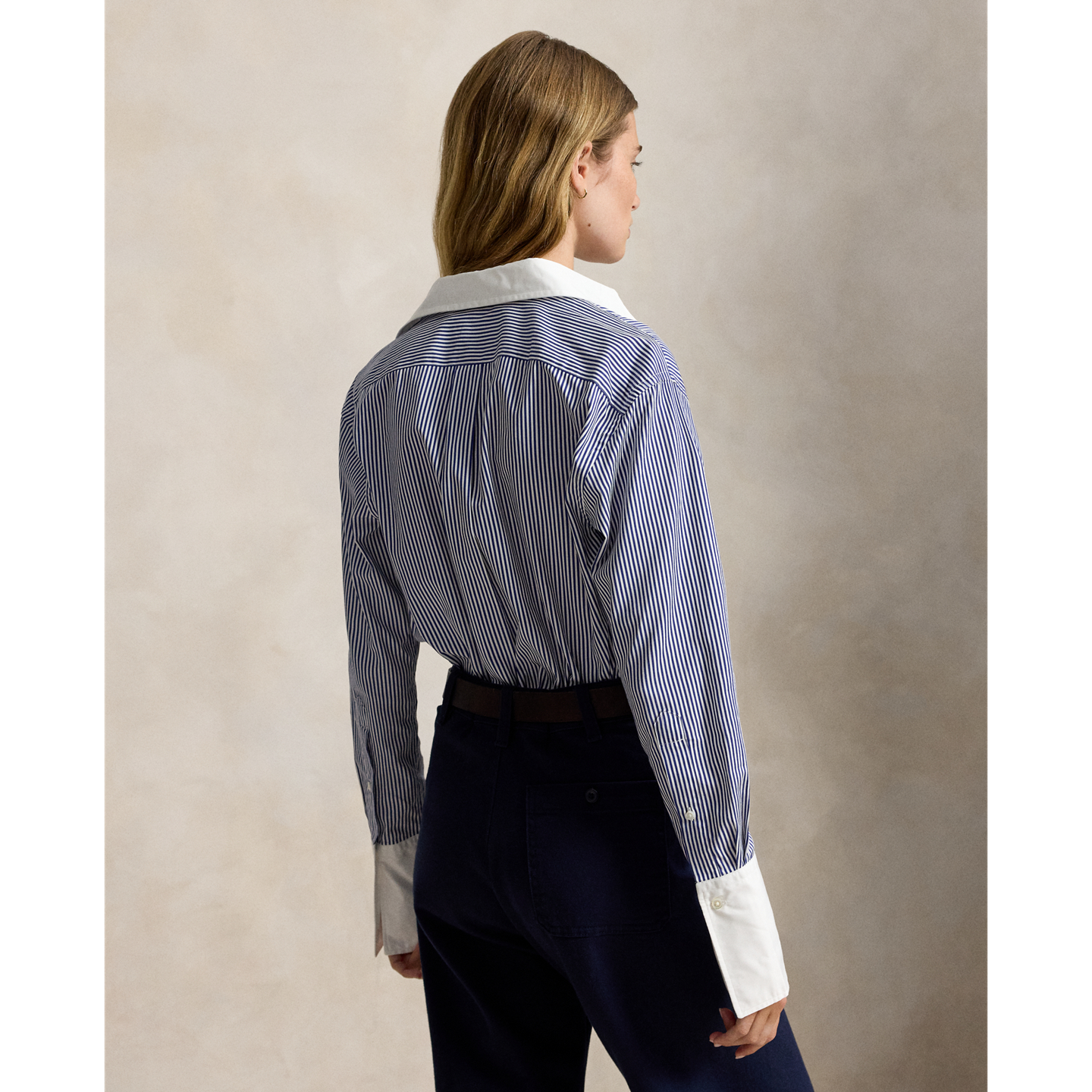 Женская рубашка Polo Ralph Lauren Extended-Cuff Striped Cotton, цвет: Белый / Королевский синий — фото 2