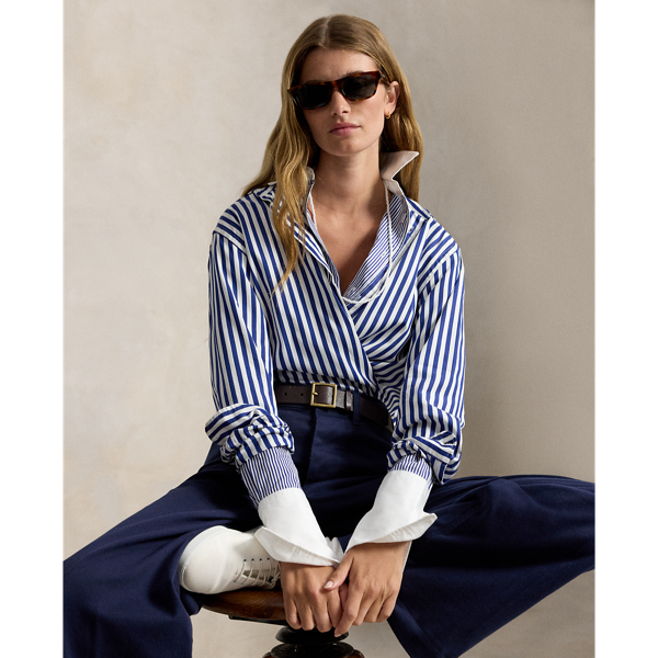 Extended-Cuff Striped Cotton Shirt