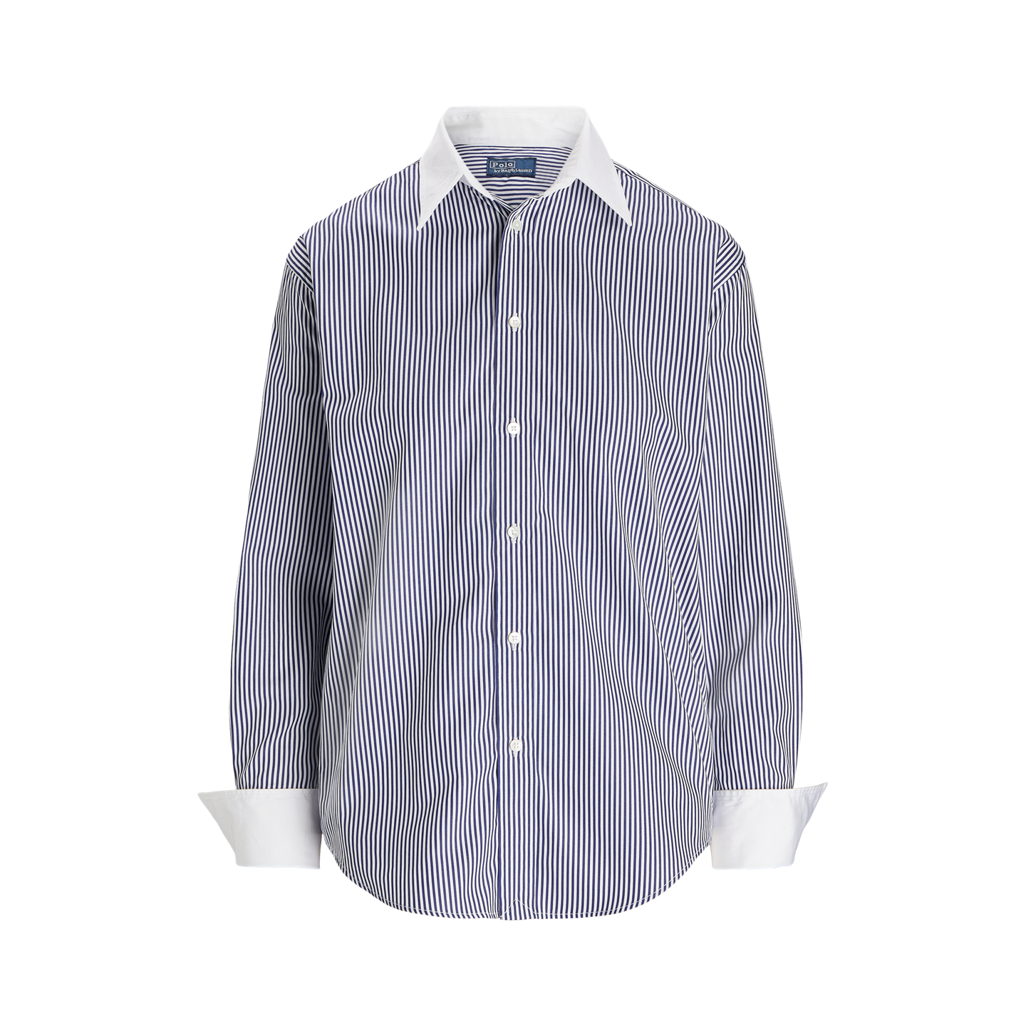 Женская рубашка Polo Ralph Lauren Extended-Cuff Striped Cotton, цвет: Белый / Королевский синий — фото 6