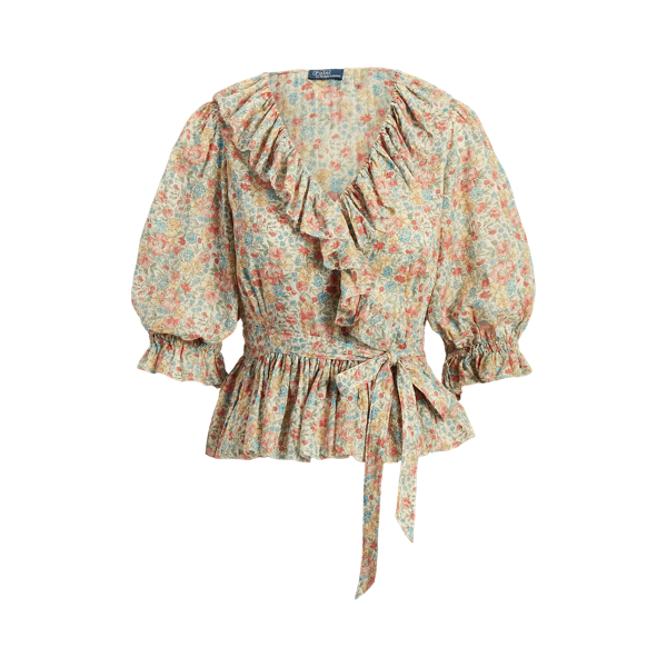 Ruffled Floral Motif Cotton Wrap Top Polo Ralph Lauren 1