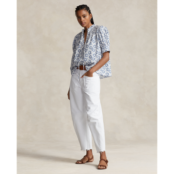 Floral Shirred Cotton Poplin Top