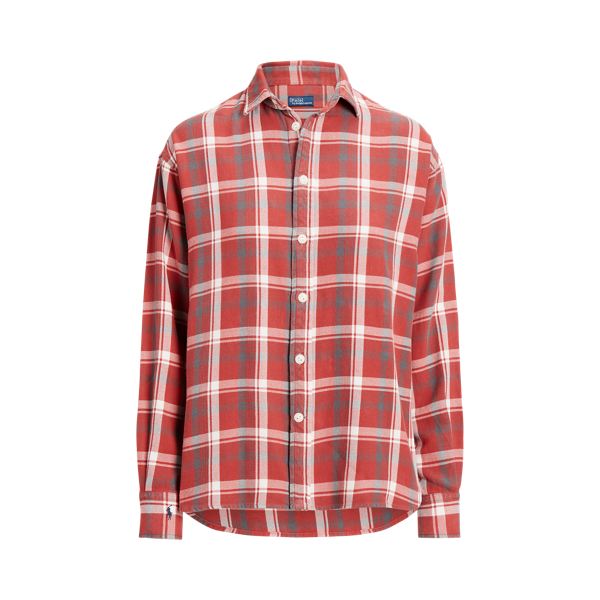 ★★POLO RALPH LAUREN★★ W Relax Fit Plaid Cotton Shirt Nav Relaxed Fit Plaid Cotton Shirt