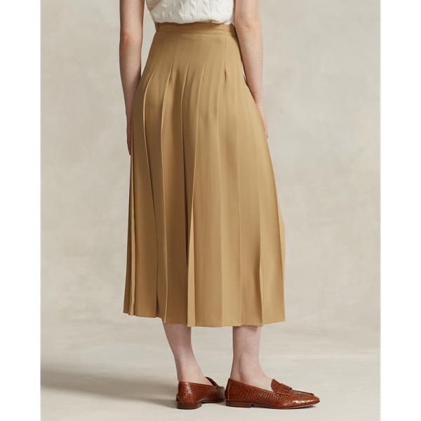 Classic Camel Satin Pleated A-Line Midi Skirt Polo Ralph Lauren 5