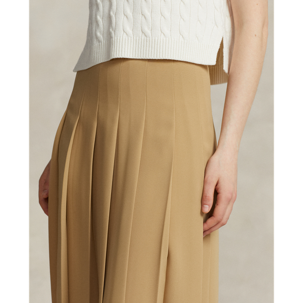 Classic Camel Satin Pleated A-Line Midi Skirt Polo Ralph Lauren 6
