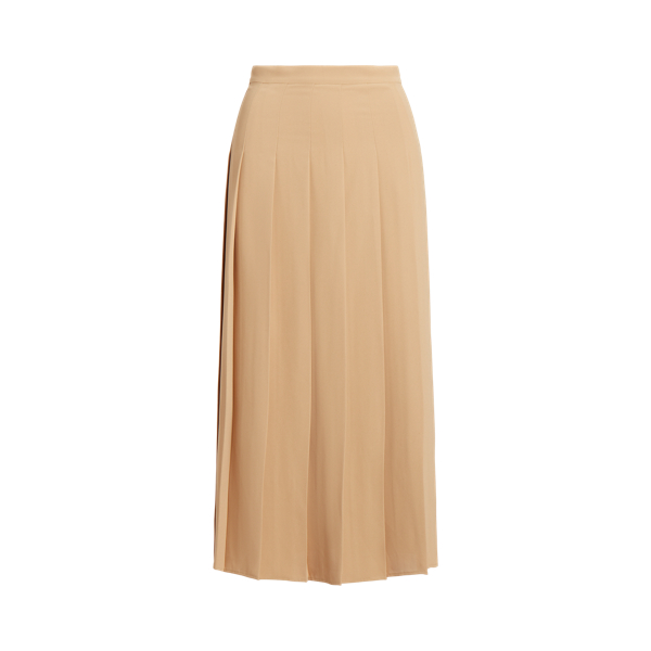 Classic Camel Satin Pleated A-Line Midi Skirt Polo Ralph Lauren 2