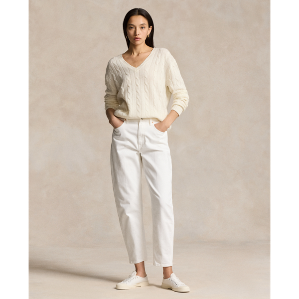Cream Cable-Knit Cashmere V-Neck Sweater Polo Ralph Lauren 4