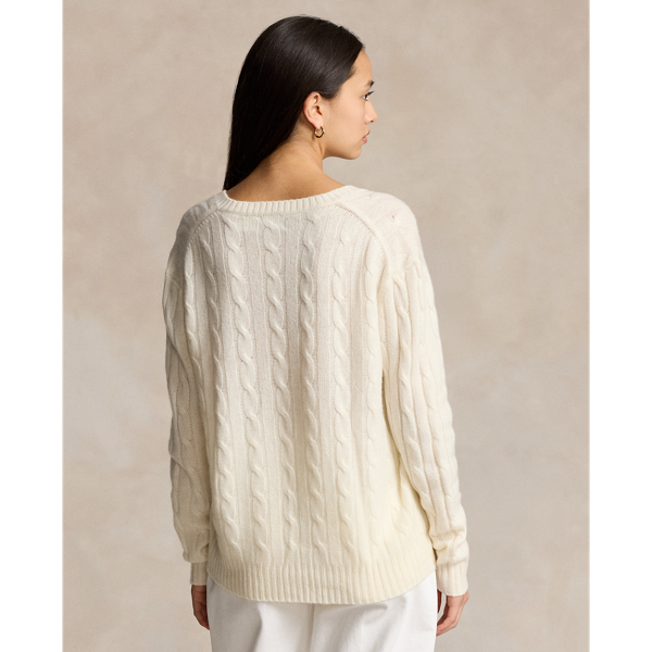 Cream Cable-Knit Cashmere V-Neck Sweater Polo Ralph Lauren 5