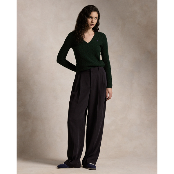 Pull col en V torsadé laine et cachemire Polo Ralph Lauren en Vert agate mousse 4