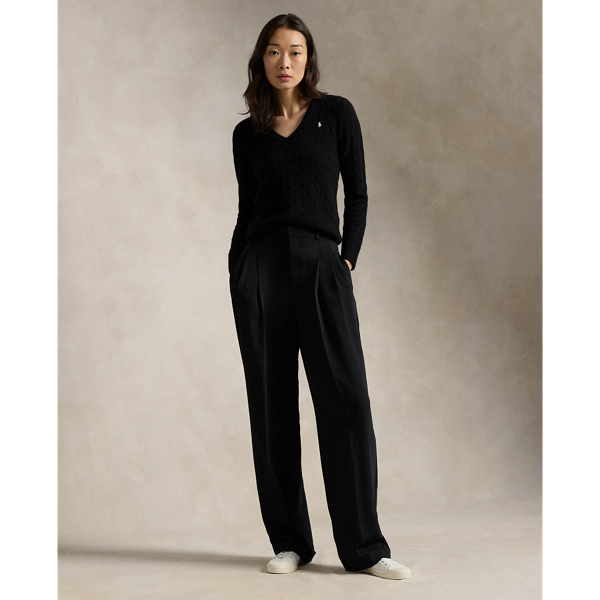 Polo Black Cable-Knit Wool-Cashmere V-Neck Jumper Polo Ralph Lauren 4
