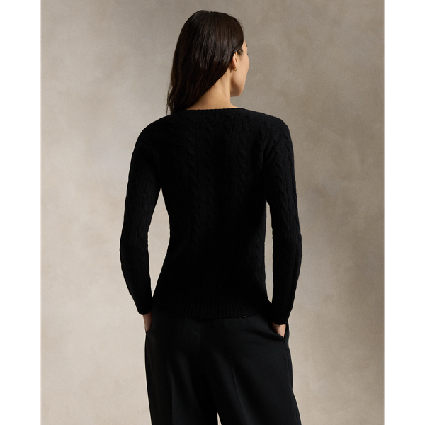 Polo Black Cable-Knit Wool-Cashmere V-Neck Jumper Polo Ralph Lauren 5