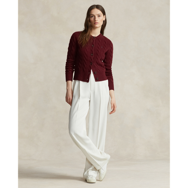 Woll-Kaschmirstrickjacke mit Zopfmuster