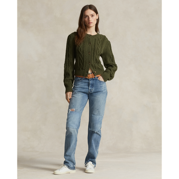 Jodphur Heather Aran Blouson-Sleeve Wool-Blend Cardigan Polo Ralph Lauren 4