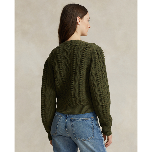 Jodphur Heather Aran Blouson-Sleeve Wool-Blend Cardigan Polo Ralph Lauren 5