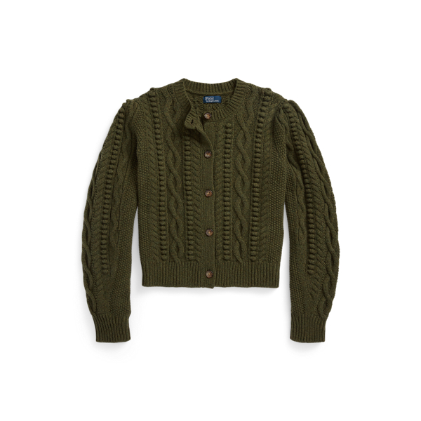 Jodphur Heather Aran Blouson-Sleeve Wool-Blend Cardigan Polo Ralph Lauren 2
