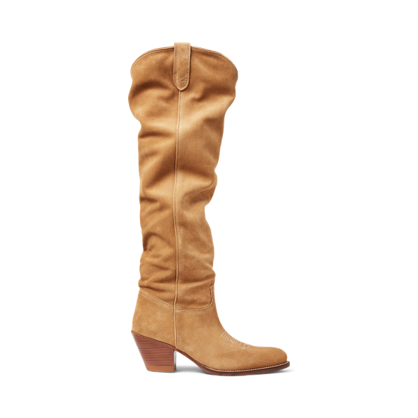 Caramel Suede Tall Western Boot Polo Ralph Lauren 1