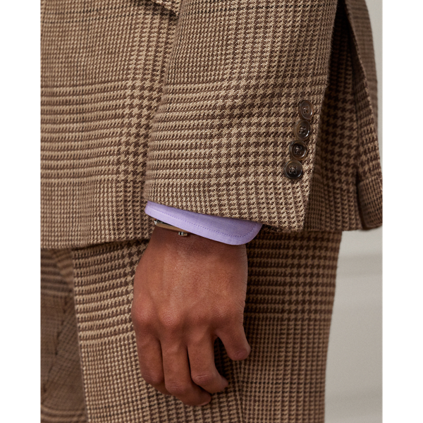 Brown/Tan Kent Handmade Plaid Linen Suit Jacket Purple Label 7