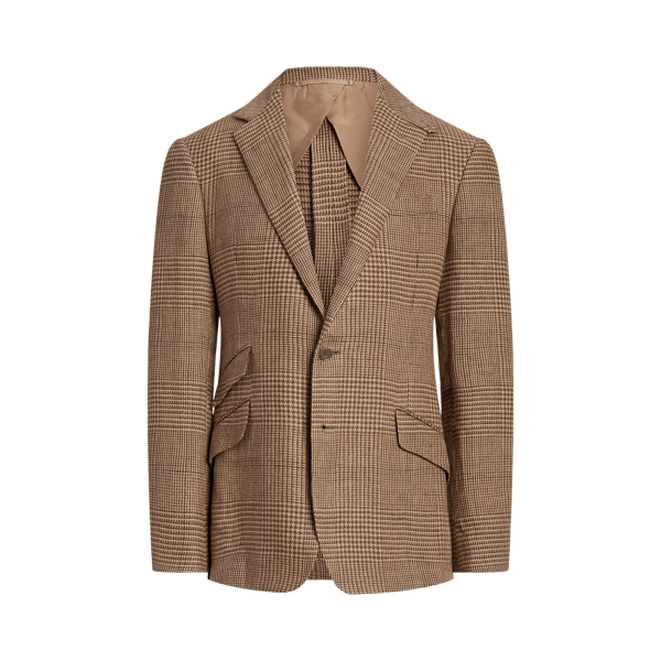 Brown/Tan Kent Handmade Plaid Linen Suit Jacket Purple Label 2