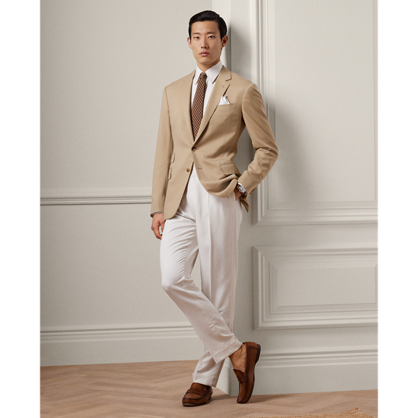 Classic Tan Kent Hand-Tailored Wool Suit Jacket Purple Label 4