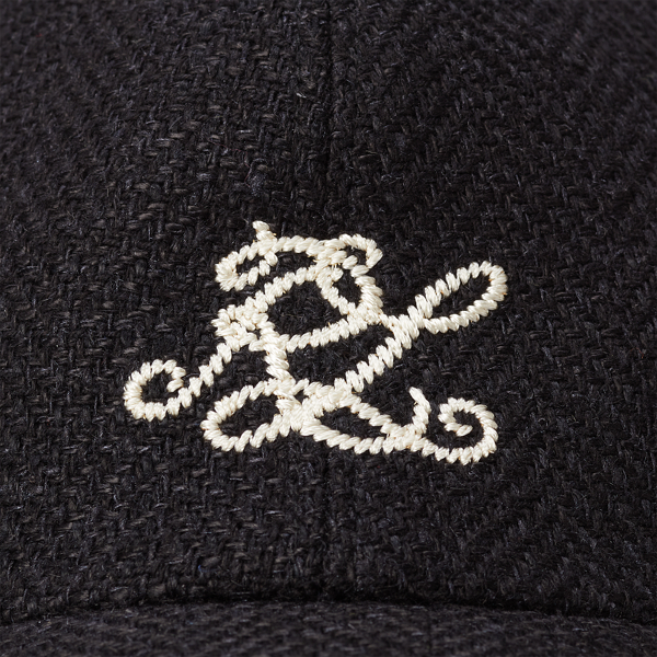 Black Herringbne Linen-Blend Ball Cap Purple Label 3