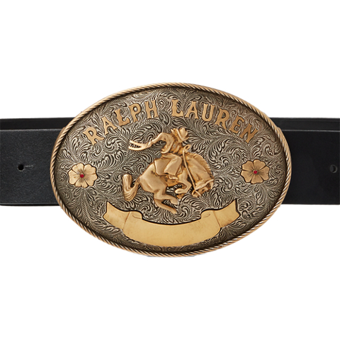 Женский ремень Ralph Lauren Rodeo-Buckle Vachetta Leather Wide, цвет: Чёрный