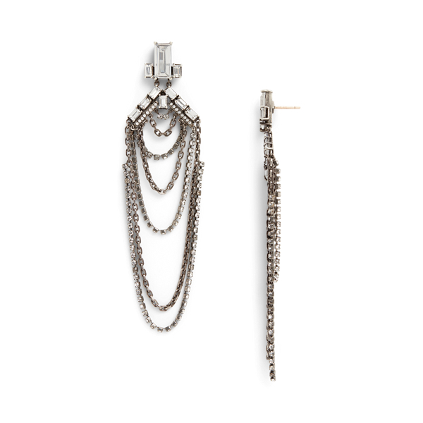 Grey Crystal &amp; Chain Lasso Earrings Ralph Lauren Collection 2