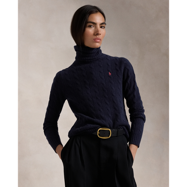 Hunter Navy Rollkragenpullover mit Zopfmuster Polo Ralph Lauren 1