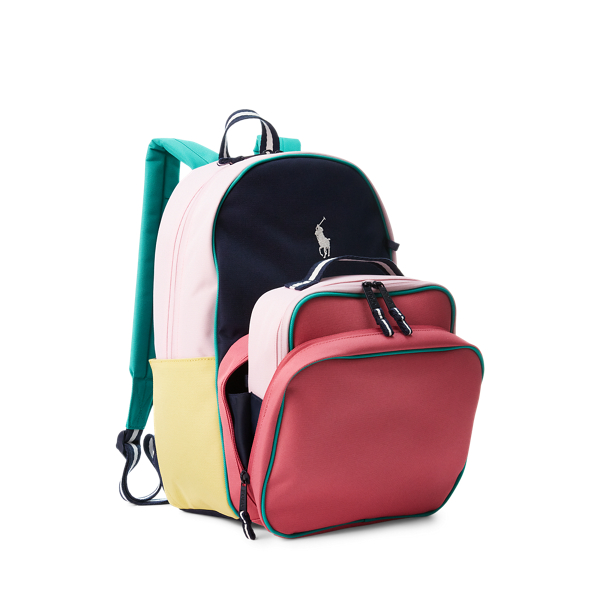 White / Multi Color-Blocked Backpack & Lunch Tote Set Girls 3