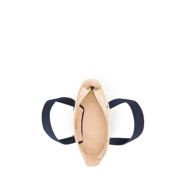 Mittelgro&szlig;e Segeltuchtasche mit Bear Polo Ralph Lauren in Ecru/Navy 5