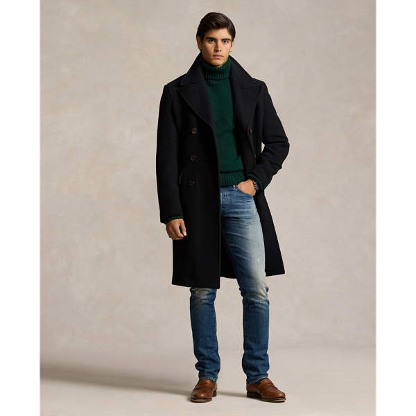 Black fitted wool coat deals