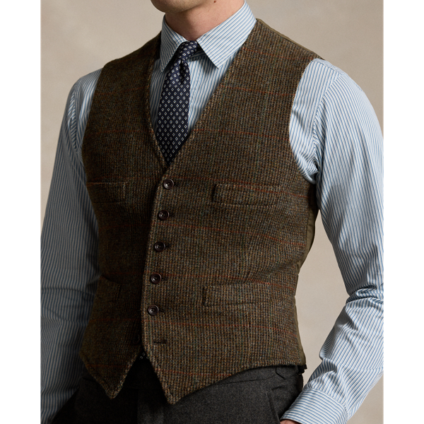 Brown/Loden/Green Rust Plaid Wool Tweed Waistcoat Polo Ralph Lauren 6