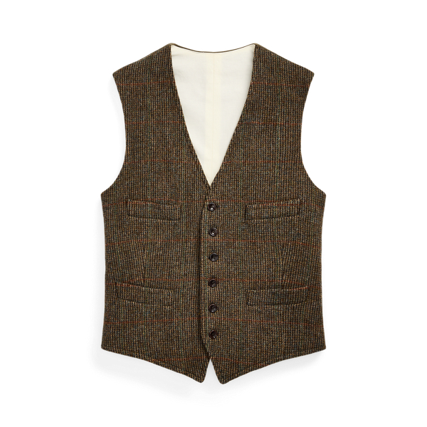 Brown/Loden/Green Rust Plaid Wool Tweed Waistcoat Polo Ralph Lauren 2