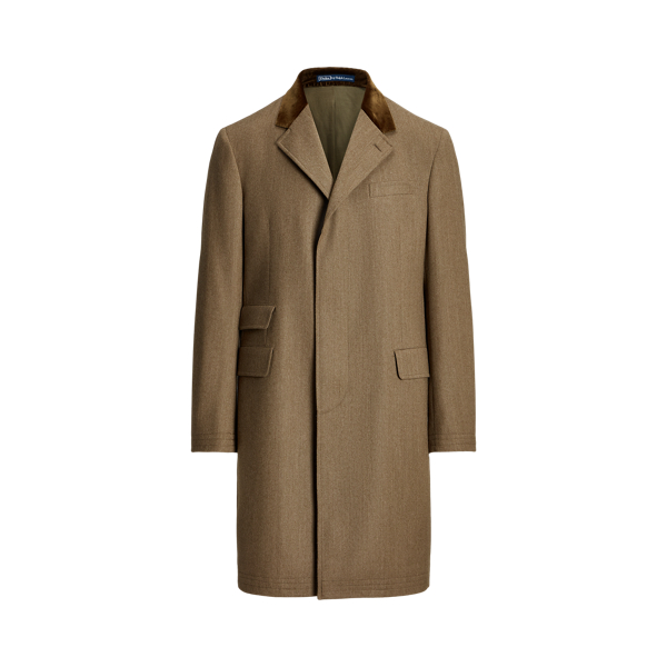 Velvet-Collar Wool Covert Topcoat