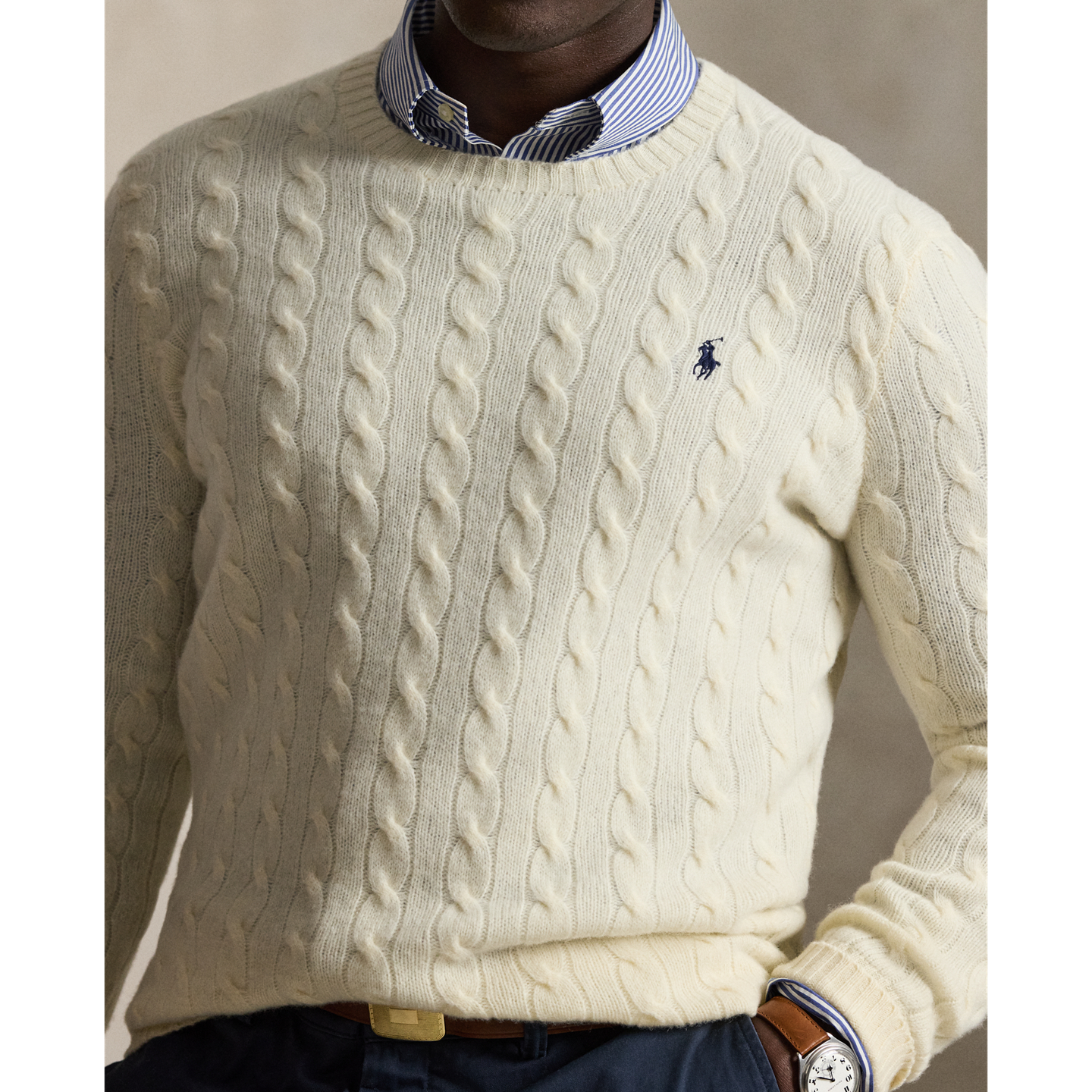 Мужской свитер Ralph Lauren Cable-Knit Wool-Cashmere, цвет: Кремовый — фото 3