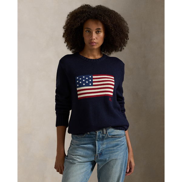 Polo Ralph Lauren Iconic American USA Flag hot Crewneck Sweater Navy-XXL