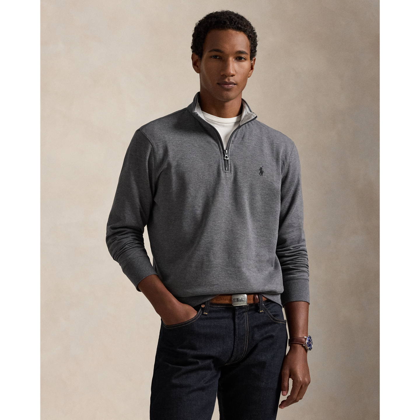 Мужской свитер Ralph Lauren Luxury Jersey Quarter-Zip Pullover, цвет: Меланжевый — фото 4