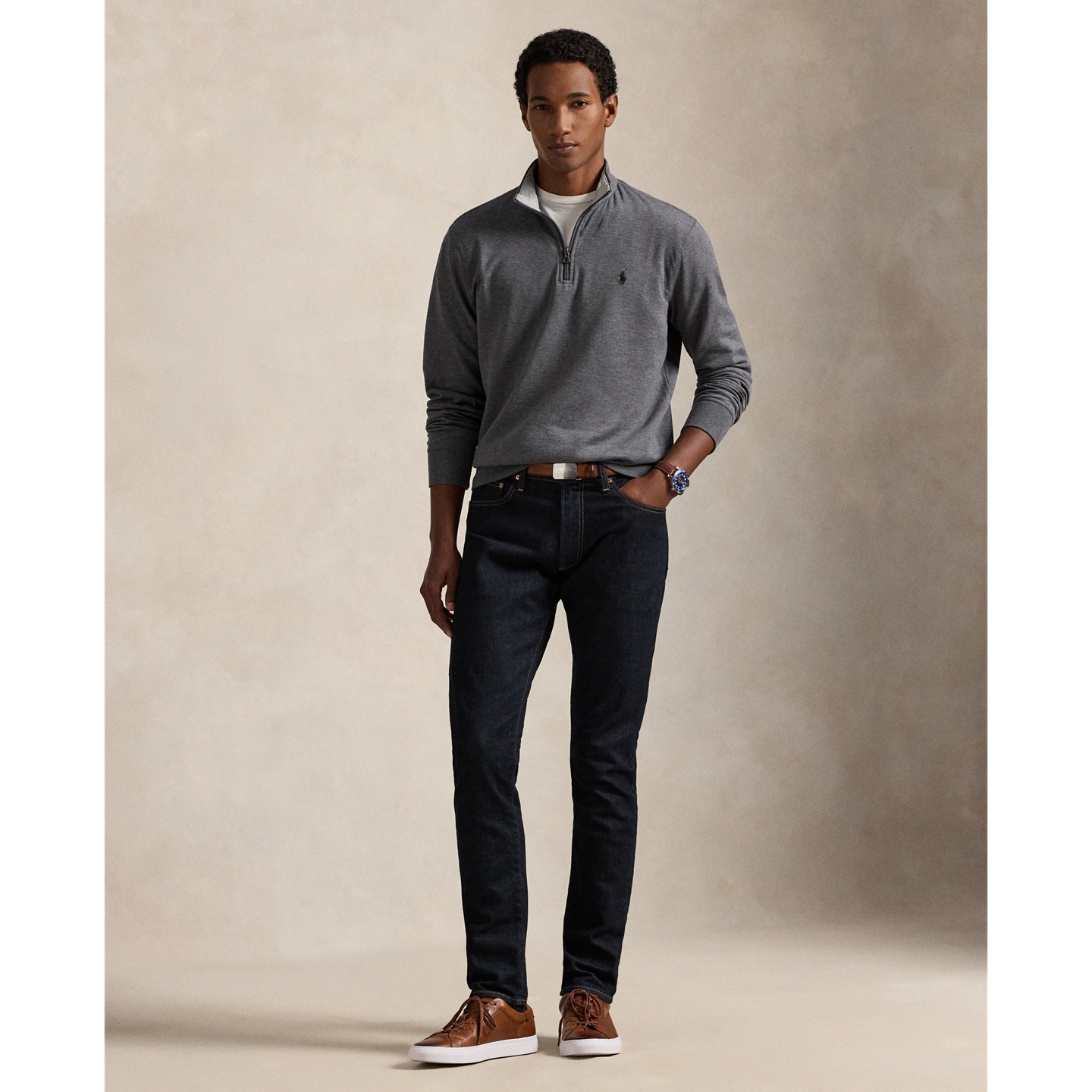 Мужской свитер Ralph Lauren Luxury Jersey Quarter-Zip Pullover, цвет: Меланжевый — фото 1