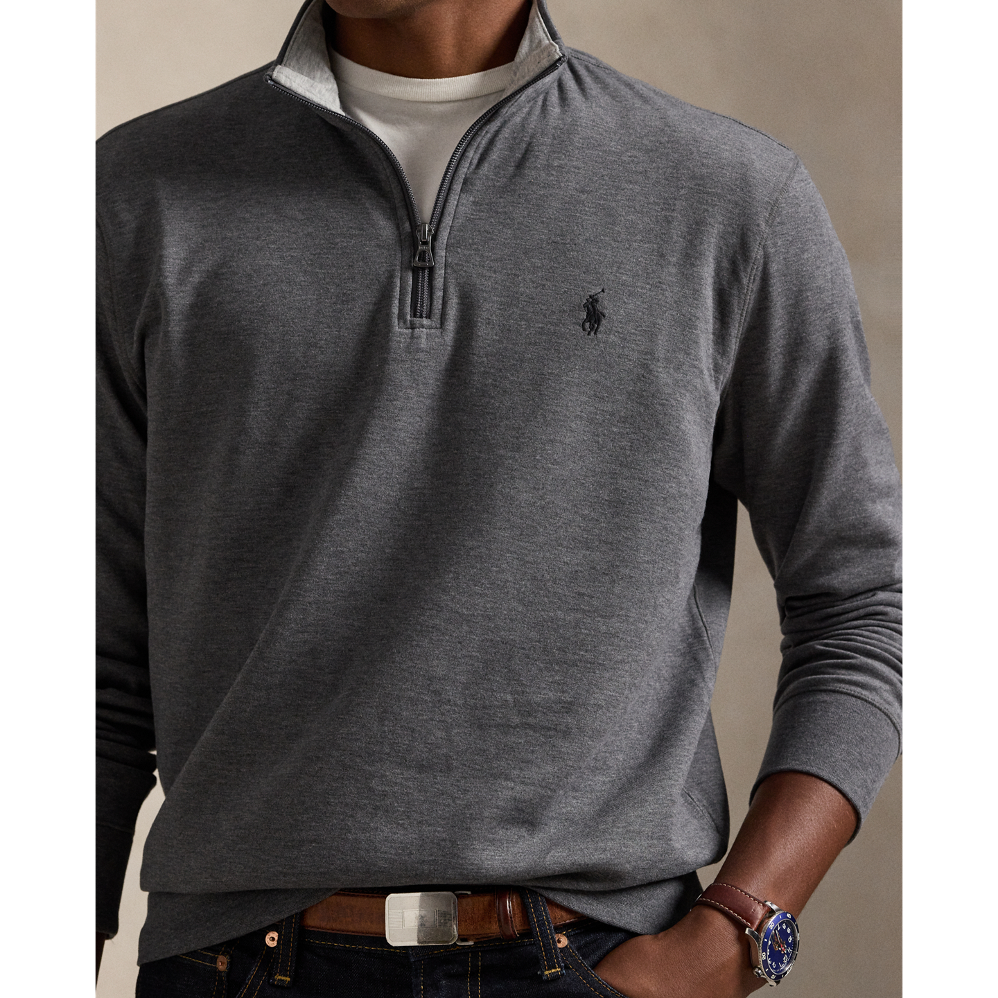 Мужской свитер Ralph Lauren Luxury Jersey Quarter-Zip Pullover, цвет: Меланжевый — фото 3