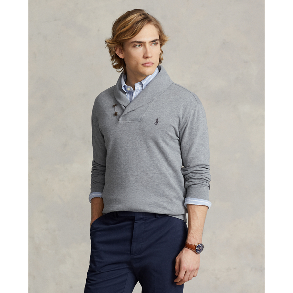 Steel Heather Luxury Jersey Shawl-Collar Pullover Polo Ralph Lauren 1