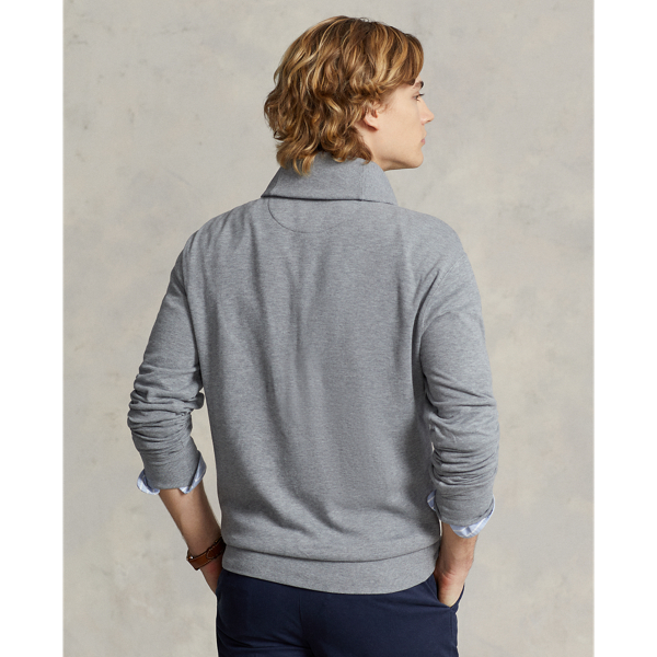 Steel Heather Luxury Jersey Shawl-Collar Pullover Polo Ralph Lauren 5