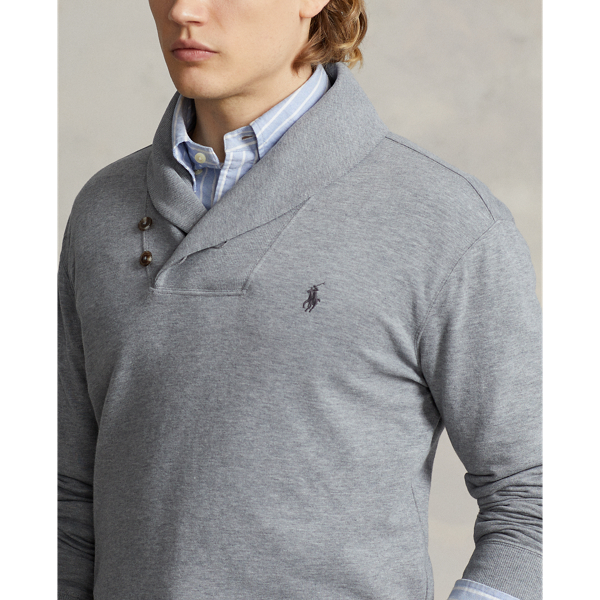 Steel Heather Luxury Jersey Shawl-Collar Pullover Polo Ralph Lauren 6