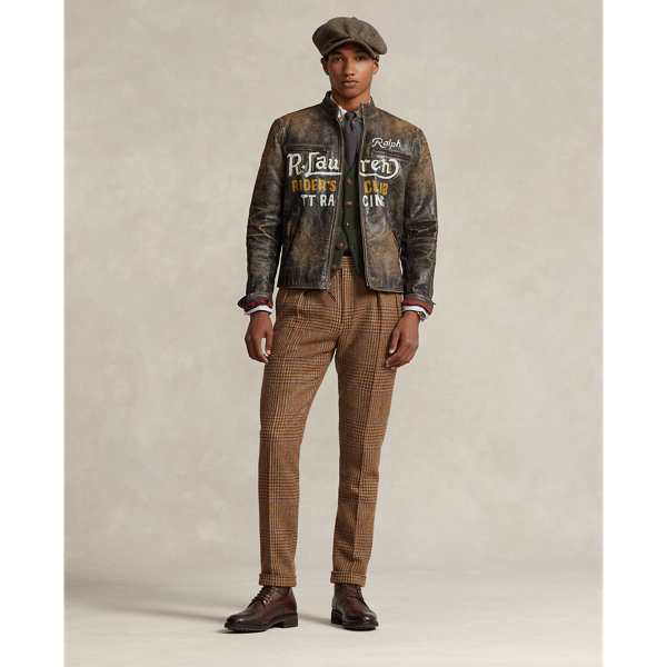 Black Brown Hand-Painted Leather Caf&eacute; Racer Jacket Polo Ralph Lauren 4