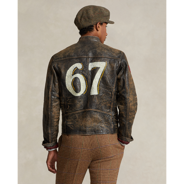 Black Brown Hand-Painted Leather Caf&eacute; Racer Jacket Polo Ralph Lauren 5