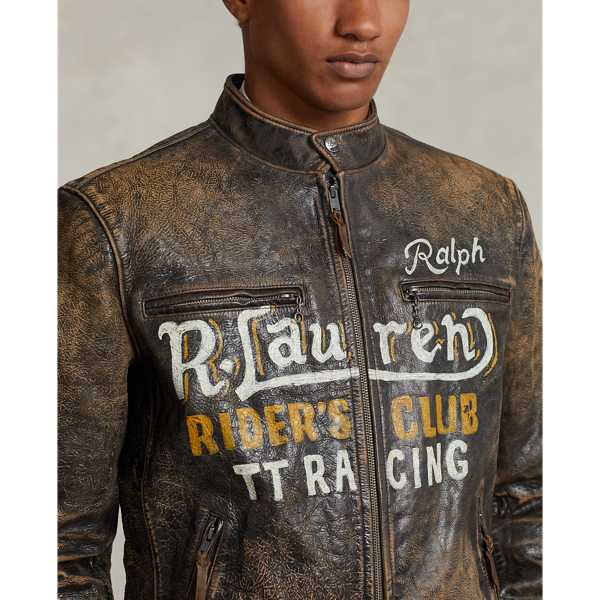 Black Brown Hand-Painted Leather Caf&eacute; Racer Jacket Polo Ralph Lauren 6