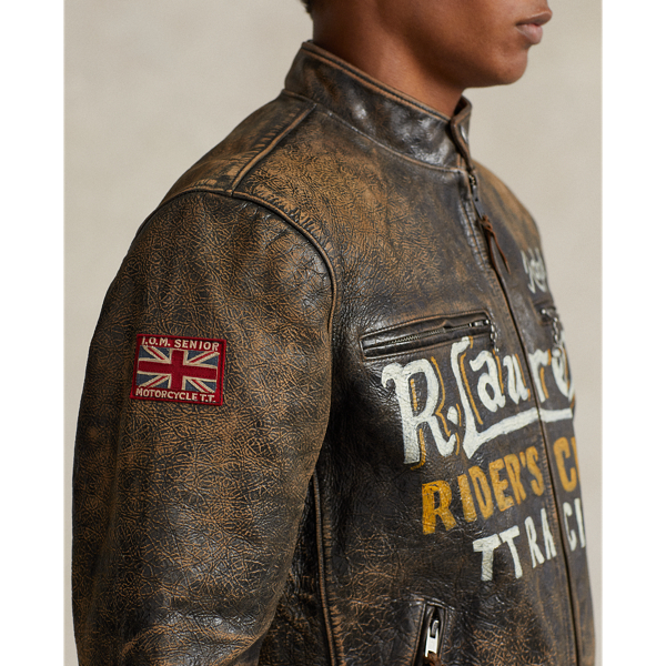 Black Brown Hand-Painted Leather Caf&eacute; Racer Jacket Polo Ralph Lauren 7