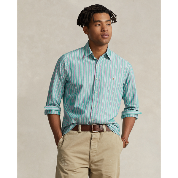 Green/Pink Multi Classic Fit Striped Oxford Shirt Polo Ralph Lauren 1