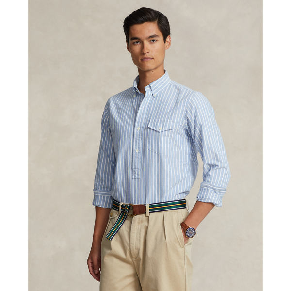 Blue/White Custom Fit Striped Oxford Popover Shirt Polo Ralph Lauren 4
