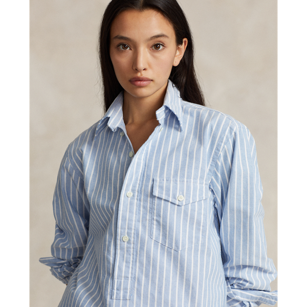 Blue/White Custom Fit Striped Oxford Popover Shirt Polo Ralph Lauren 9