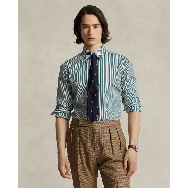 Forest/White Custom Fit Striped Poplin Shirt Polo Ralph Lauren 1