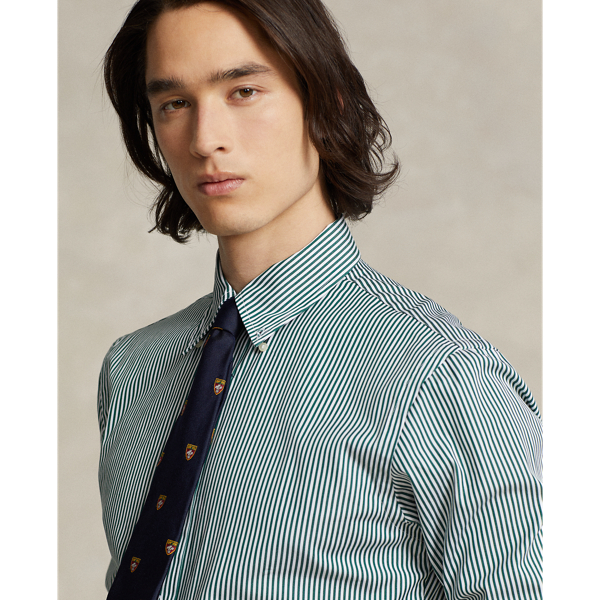 Forest/White Custom Fit Striped Poplin Shirt Polo Ralph Lauren 6
